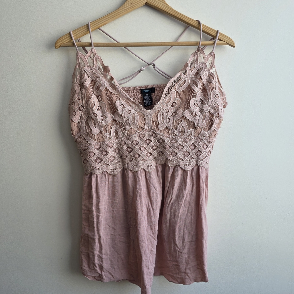 Rue 21+ Pink Lace Baby Doll Top Crisscross Y2K‎ Coquette Flirty Peplum Size 2XL
